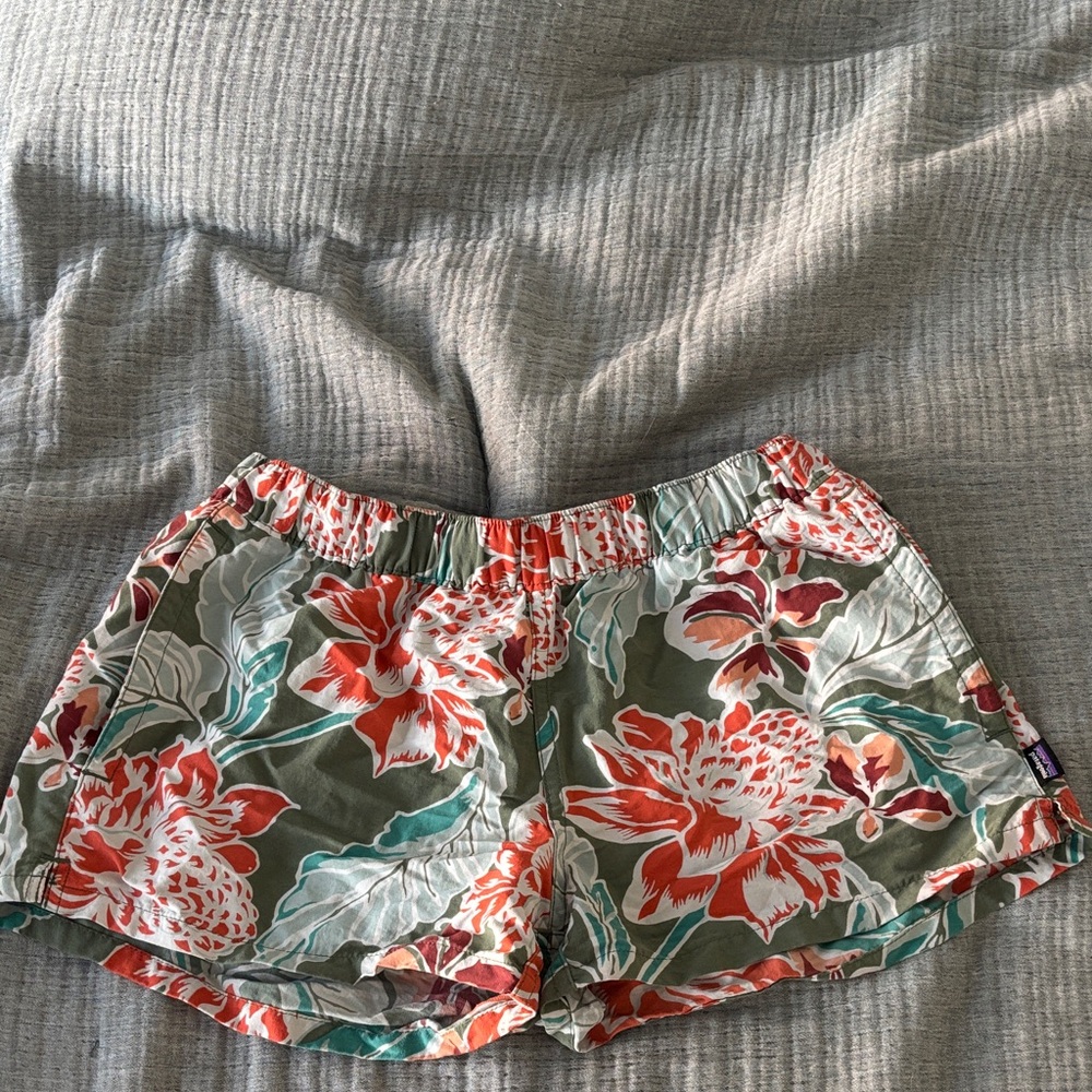 Patagonia Barely Baggies Floral Green and Orange Women's Shorts - Small
